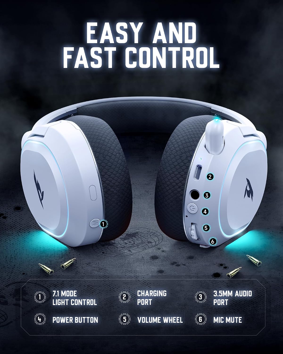 Auriculares inalámbricos para juegos, sonido envolvente 7.1, auricu...
