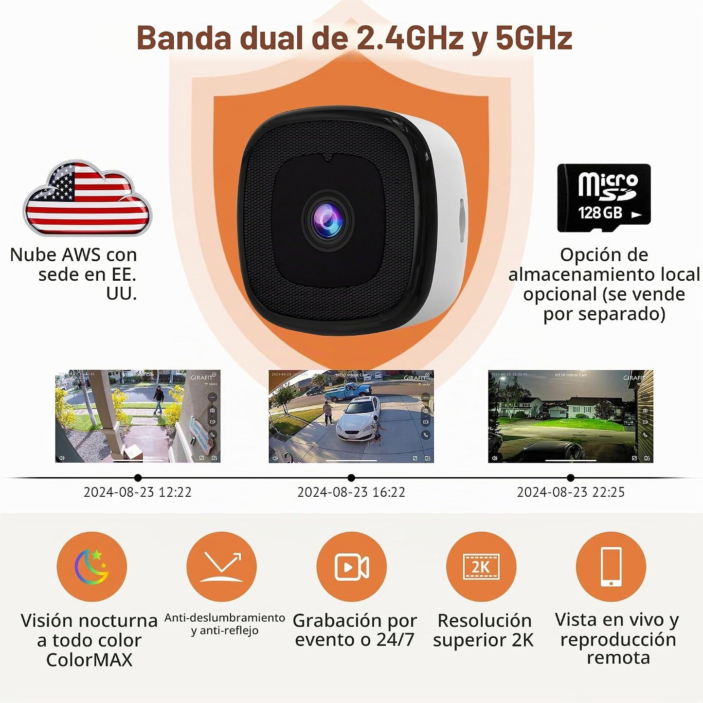Girafit Cámara de ventana 2K, cámaras de interior WiFi de 2.4 GHz y...