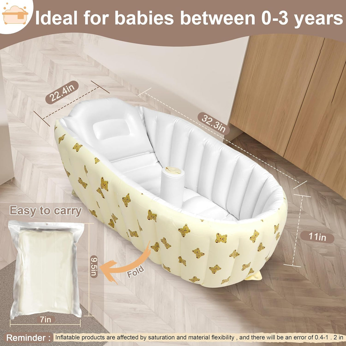 Mink Bañera para recién nacidos a niños pequeños, bañera inflable p...