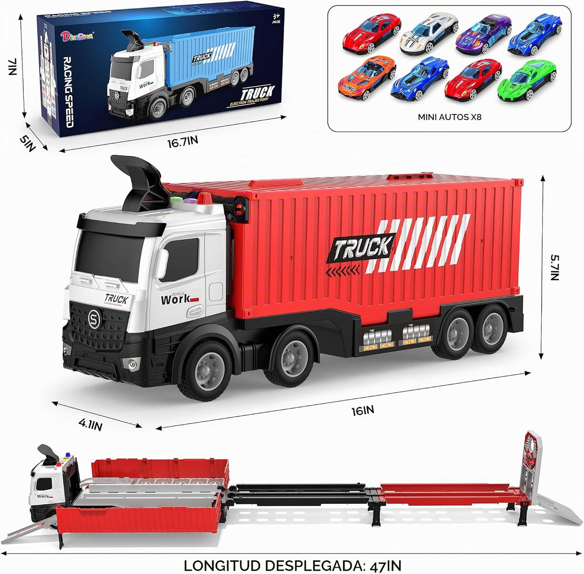Juguetes de Pista de Carreras con Camión Transportador para Niños,...
