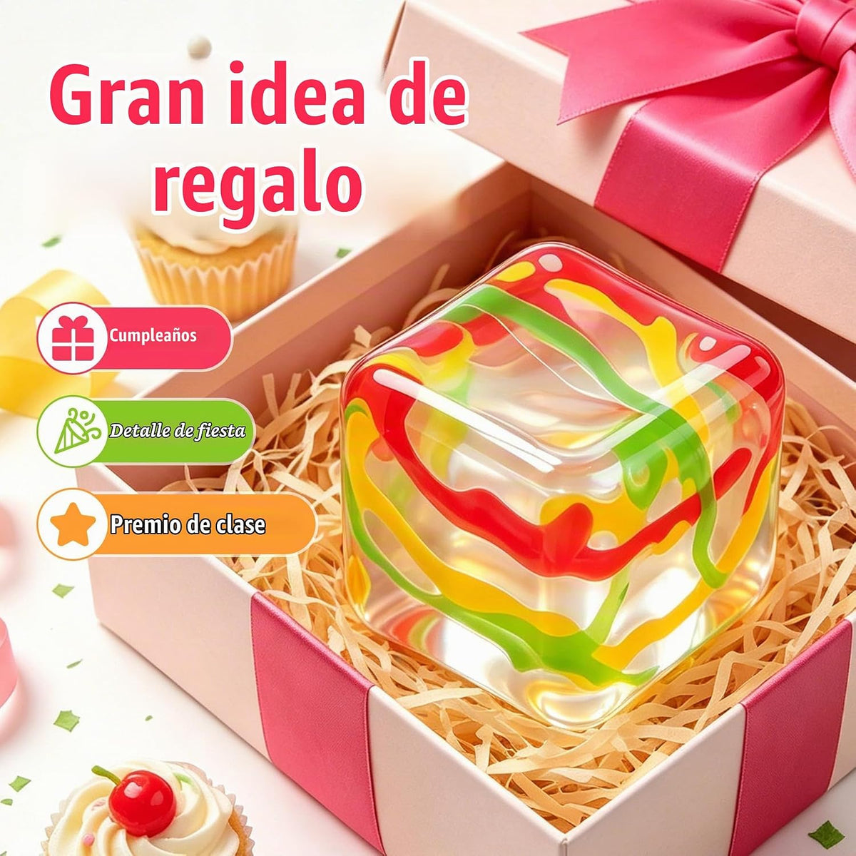 Cubo antiestrés de 1.97 pulgadas, cubo de remolino transparente par...