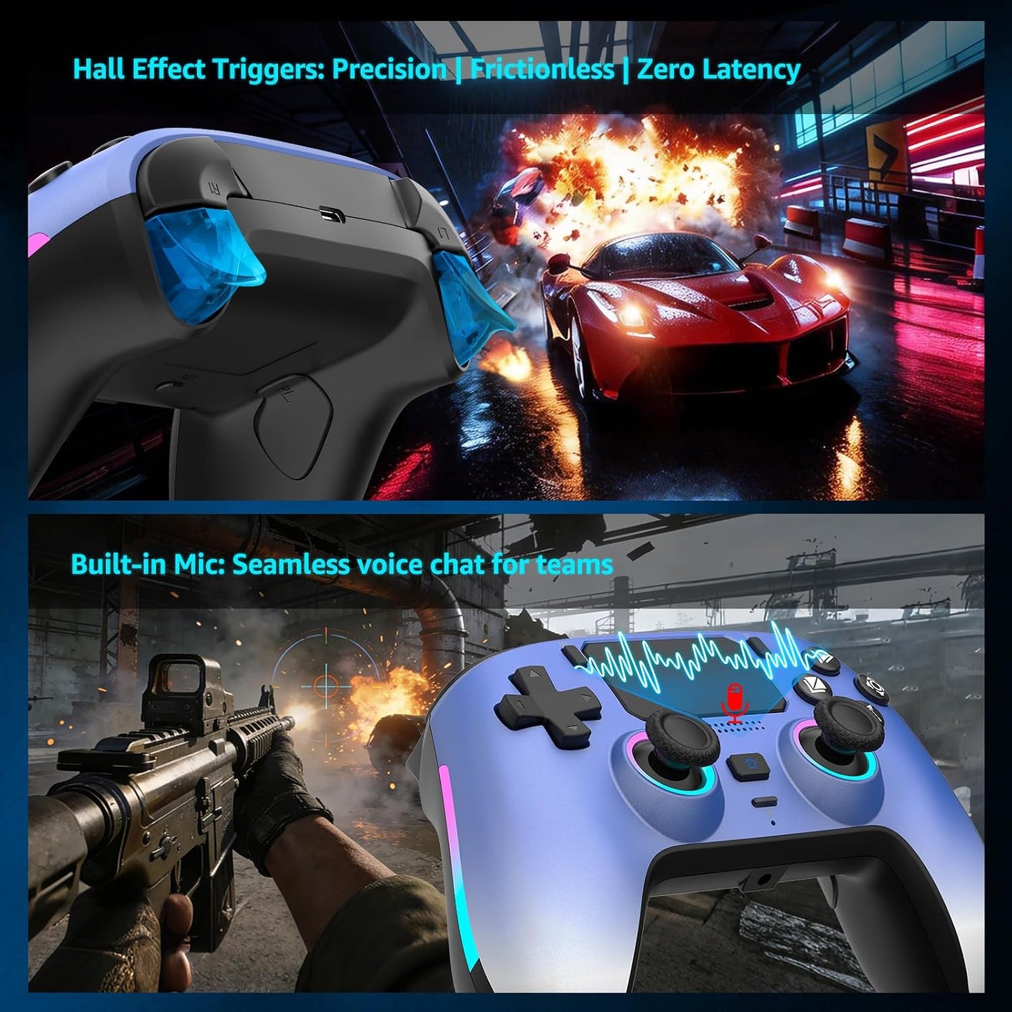 Controlador inalámbrico IWGAME para PS-5 (azul) | Micrófono incorpo...