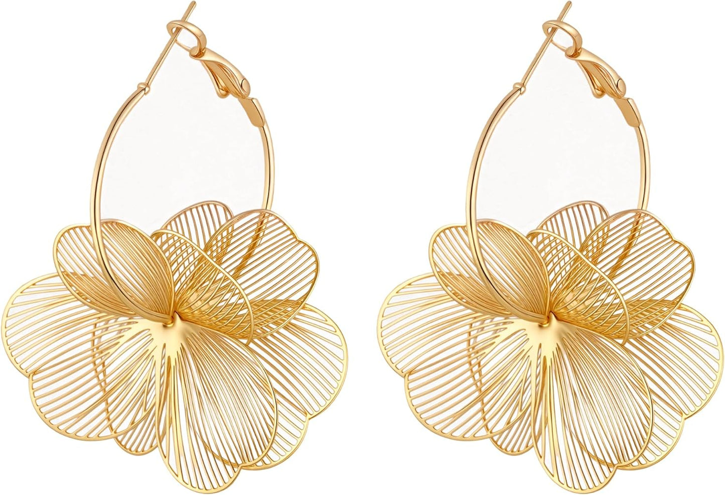Aretes colgantes de flores para mujer, aretes de aro de moda con di...