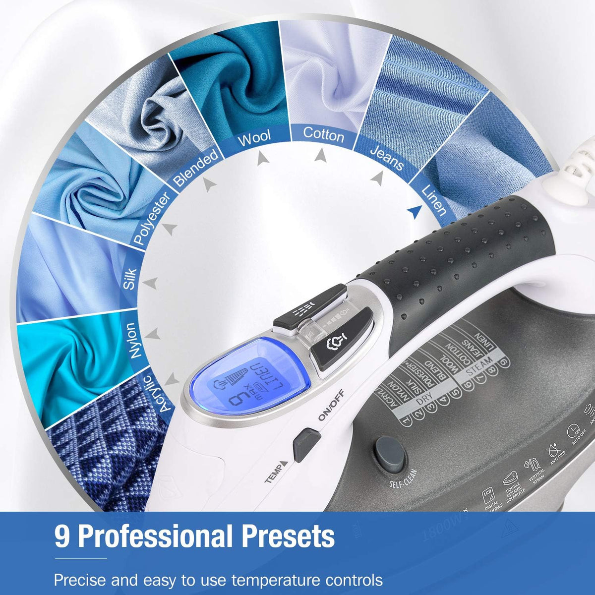 BEAUTURAL Plancha de vapor de 1800 vatios con pantalla LCD digital,...