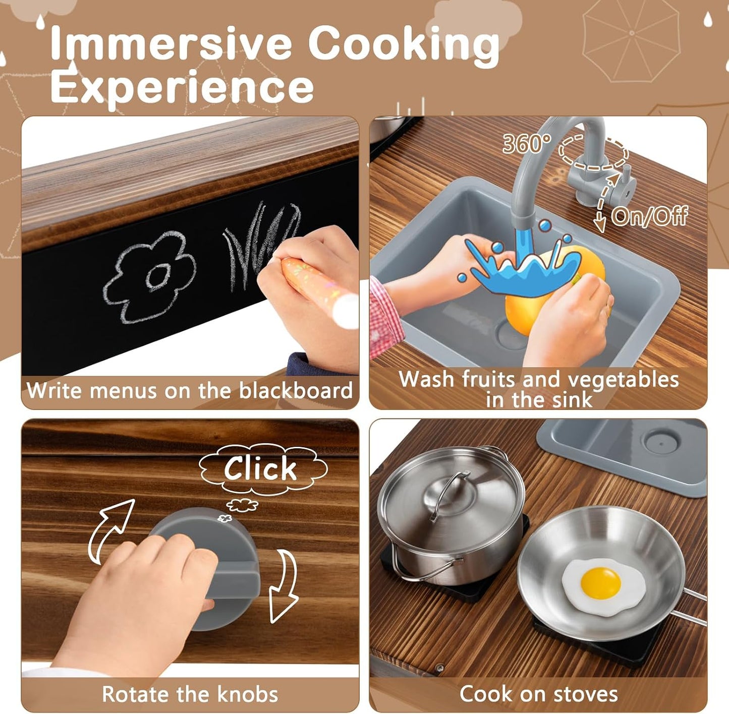 Costzon Cocina de barro, cocina de juego al aire libre con estufas,...