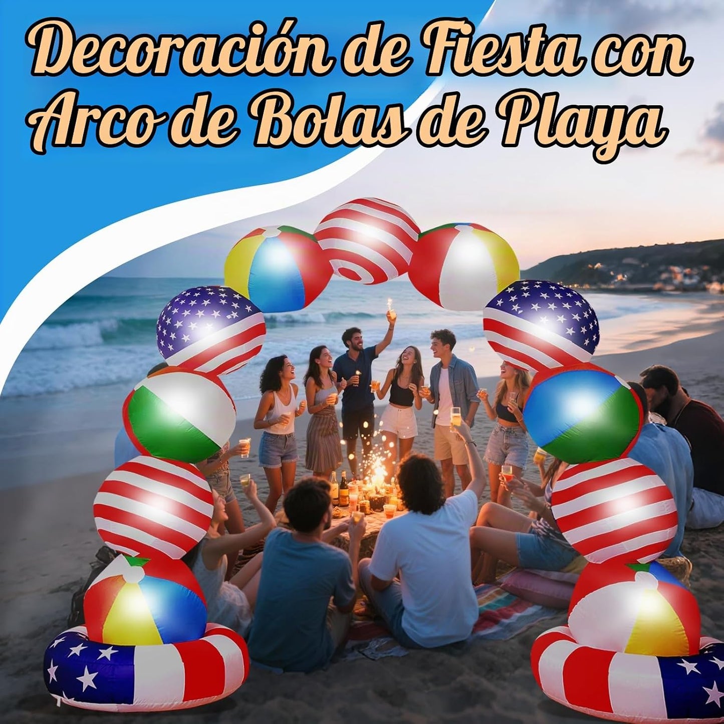 Popblow Arco inflable, bola de playa de 10 pies de largo, arco iris...