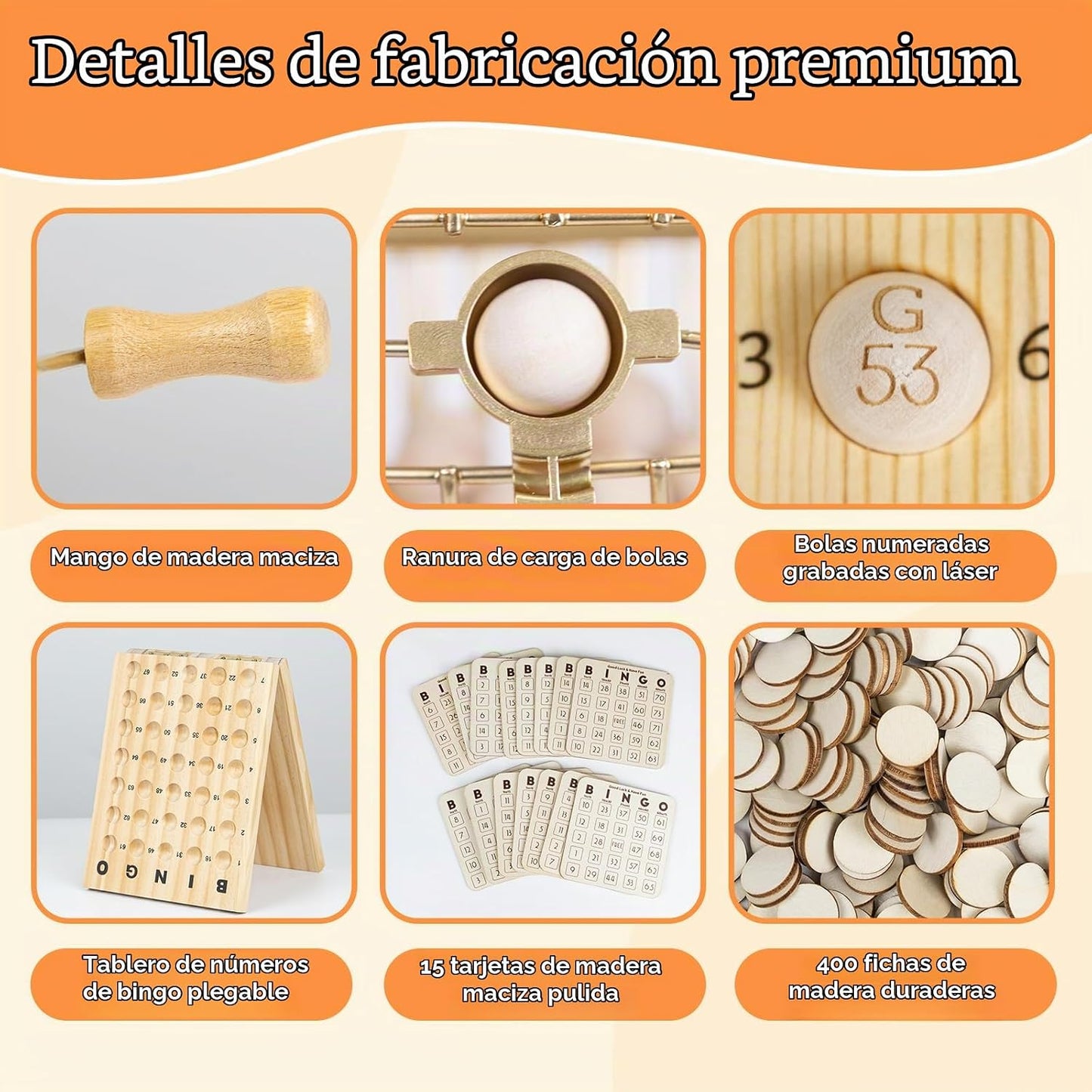 Extguds Juego de bingo de madera \u2013 Kit de bingo de lujo con ja...