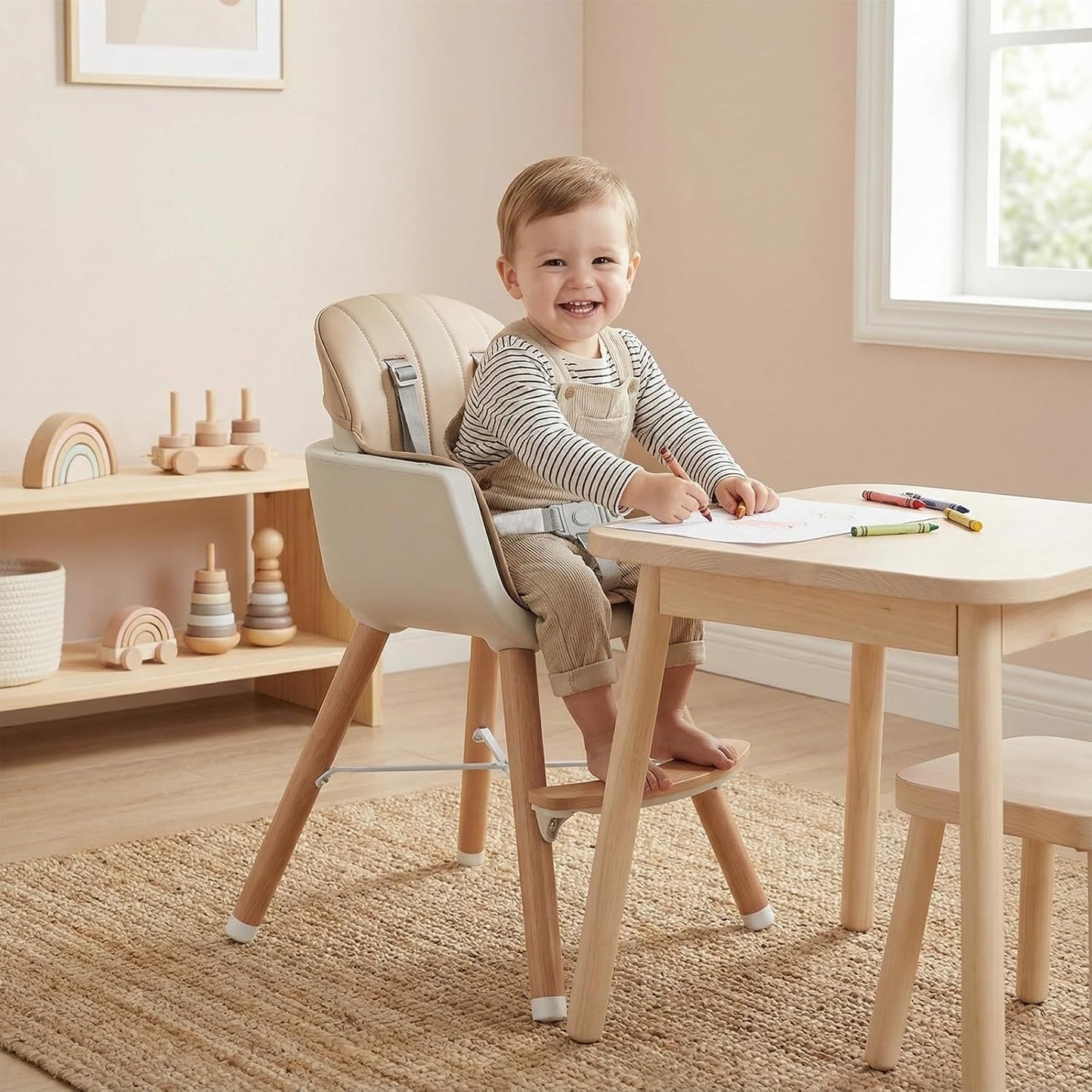 HONEY JOY Silla alta para bebé, silla alta 6 en 1 de madera Eat &am...