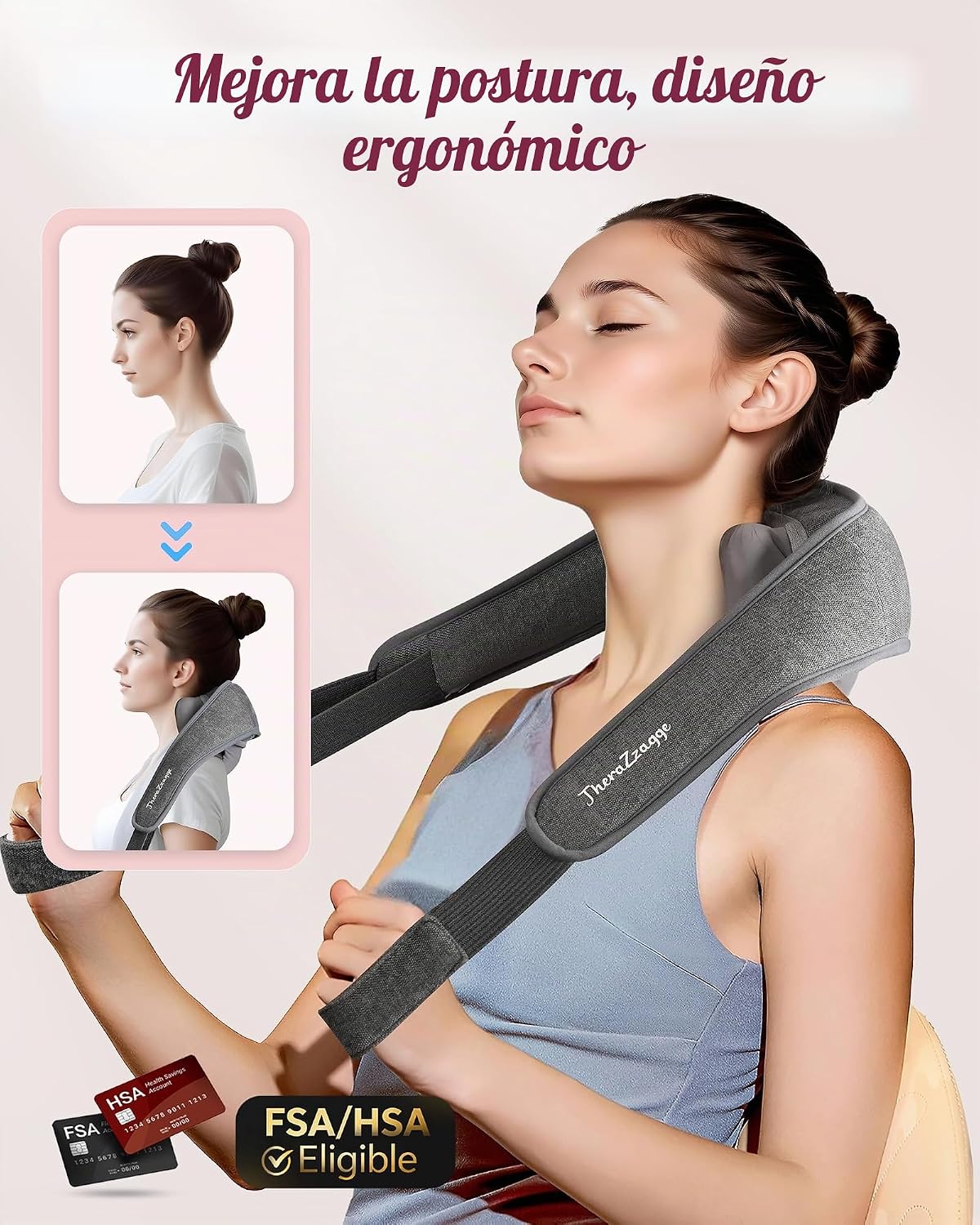 THERAZZAGGE Masajeador de cuello inalámbrico con calor - Elegible p...