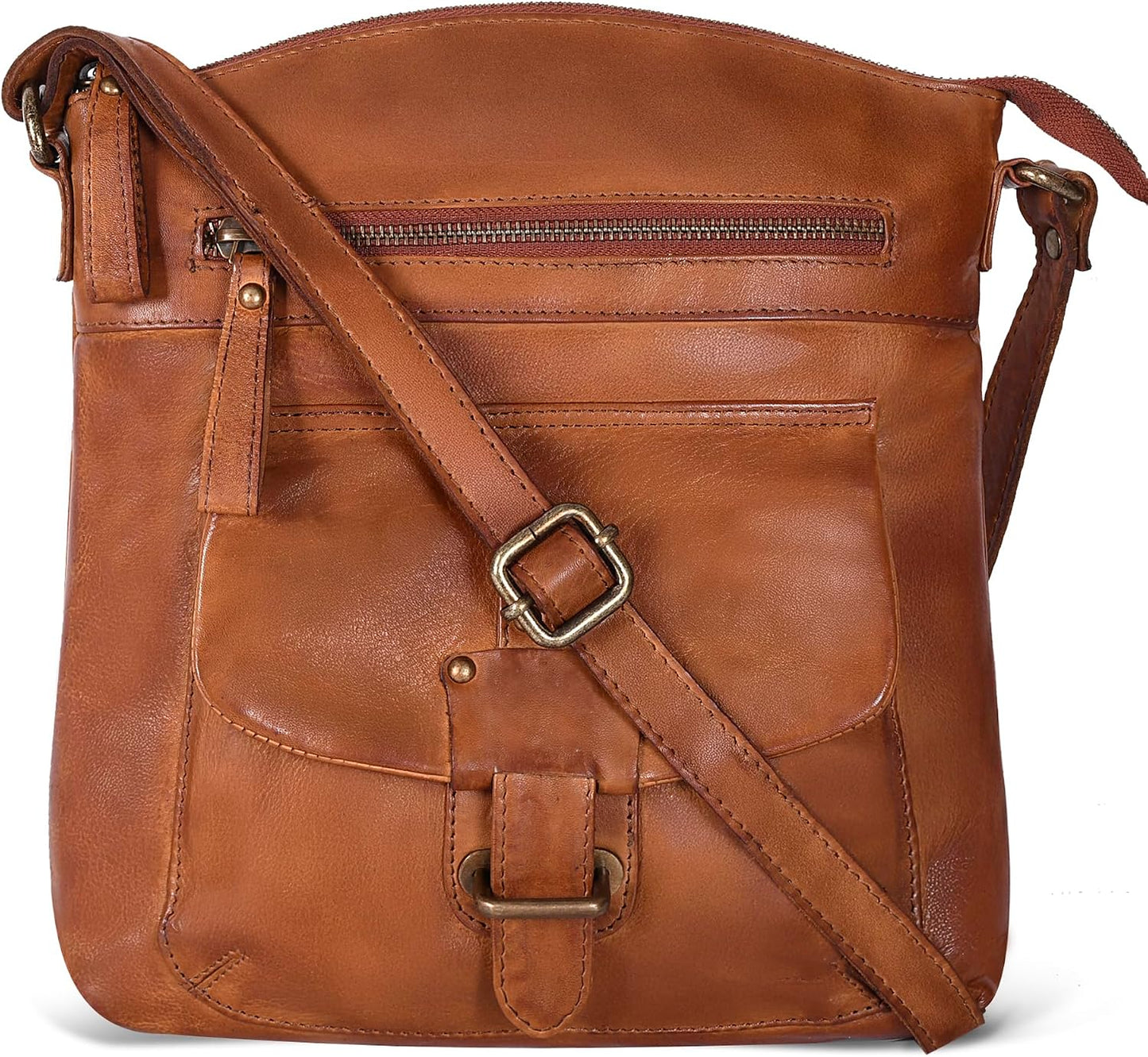Bolso cruzado de cuero de Oak Leathers para mujer con correa de hom...