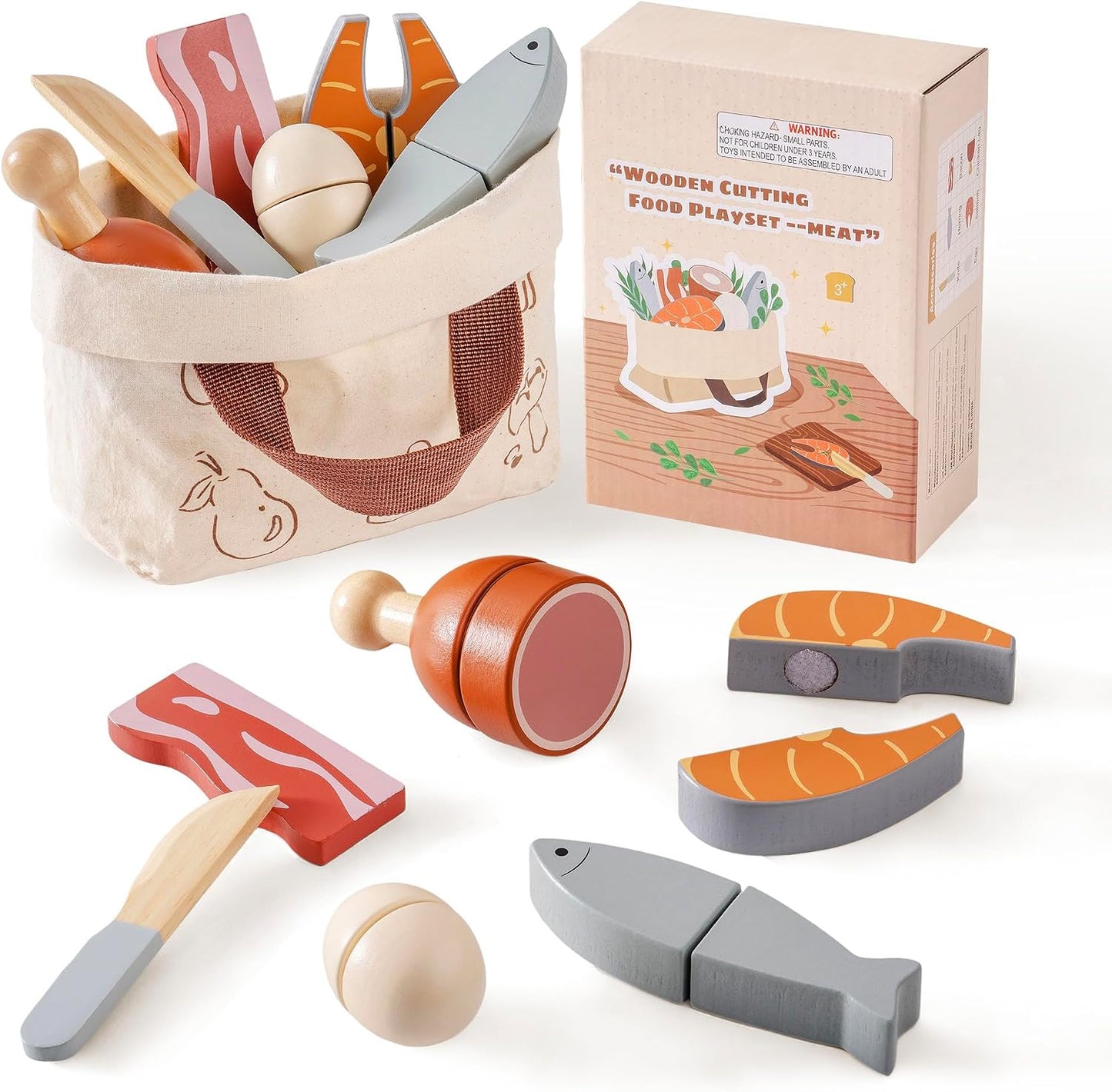 ROBOTIME Conjunto de Comida de Juguete de Madera para Cortar Carne...