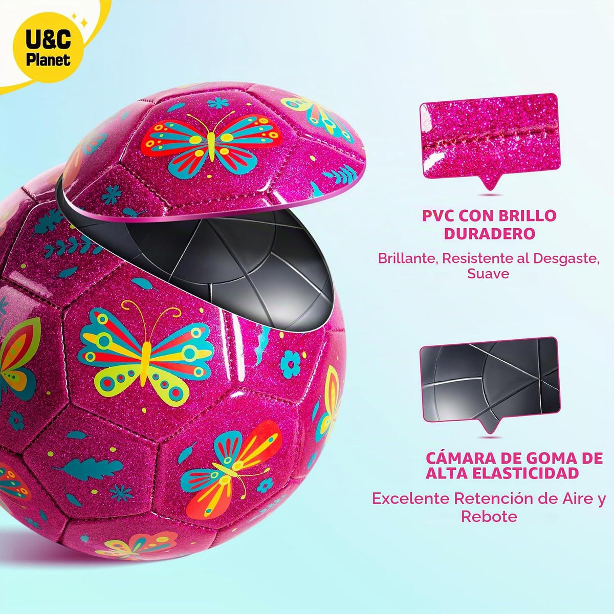 Balón de fútbol U&C Planet tamaño 2, 3, 4 para niños pequeños y jóv...