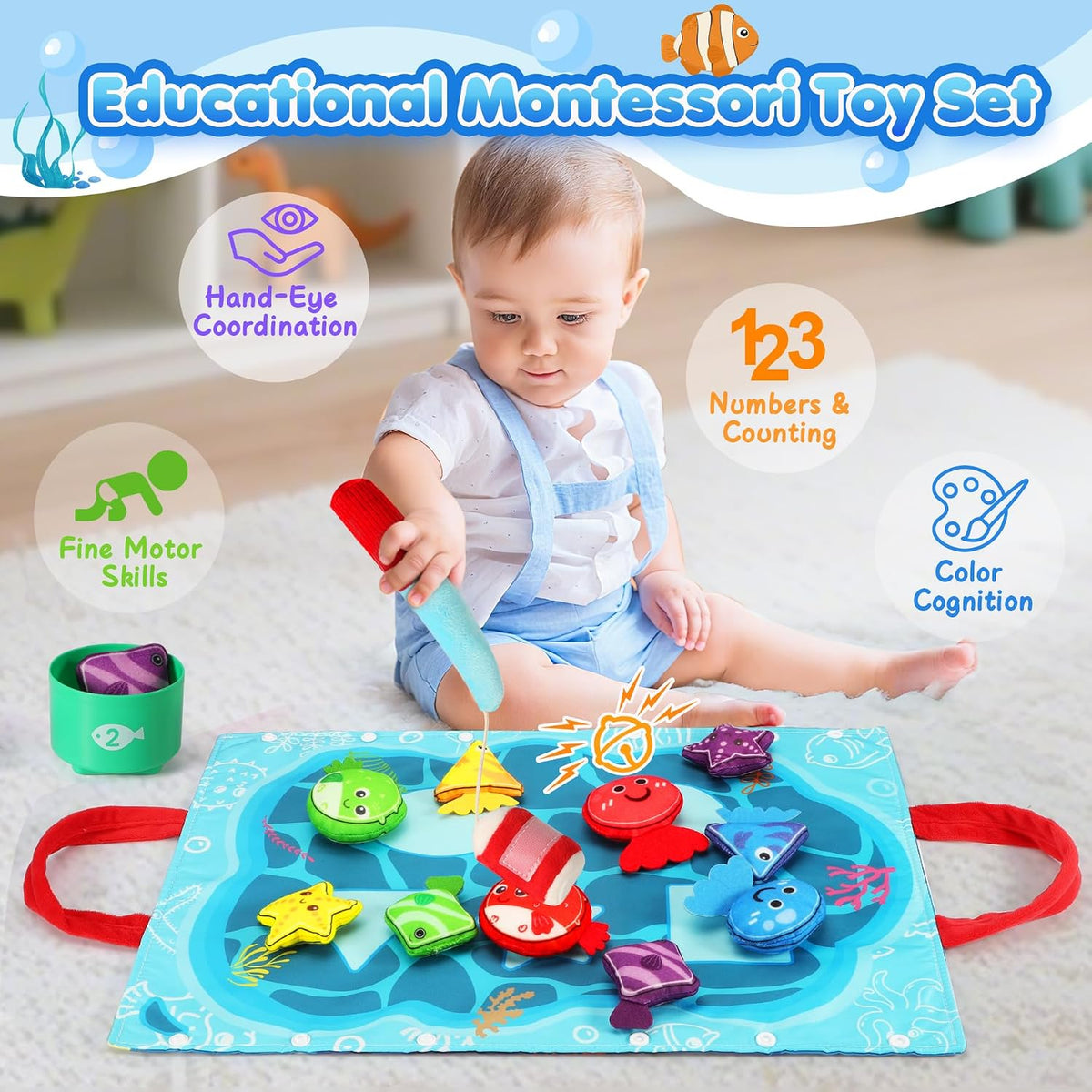 Juguetes Montessori para niños de 1 año \u2013 Juego de pesca de te...