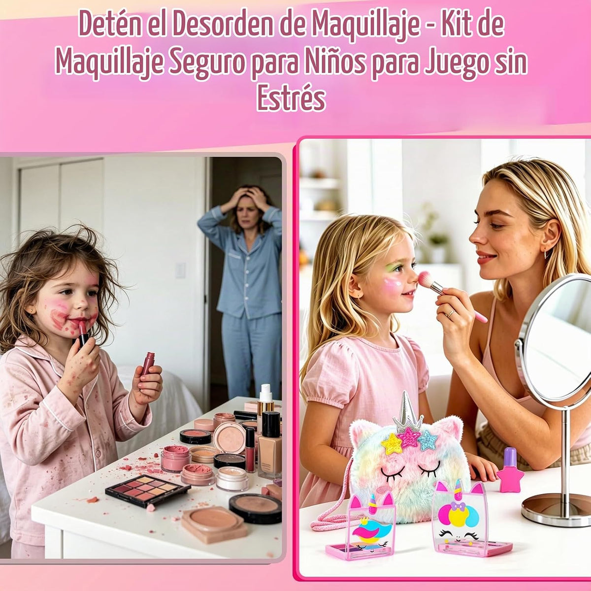 Kit de maquillaje real sin talco para niñas con bolso de unicornio...
