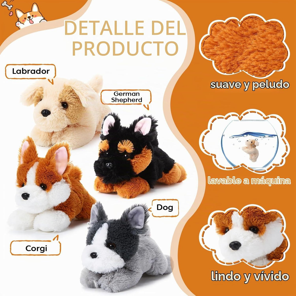 Suilung Paquete de 4 Peluches de Perro de 8 Pulgadas Juguetes de Pe...
