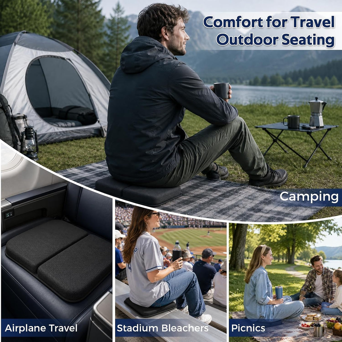 WISIMMALL Cojín plegable para asiento de viaje, espuma y gel cómodo...