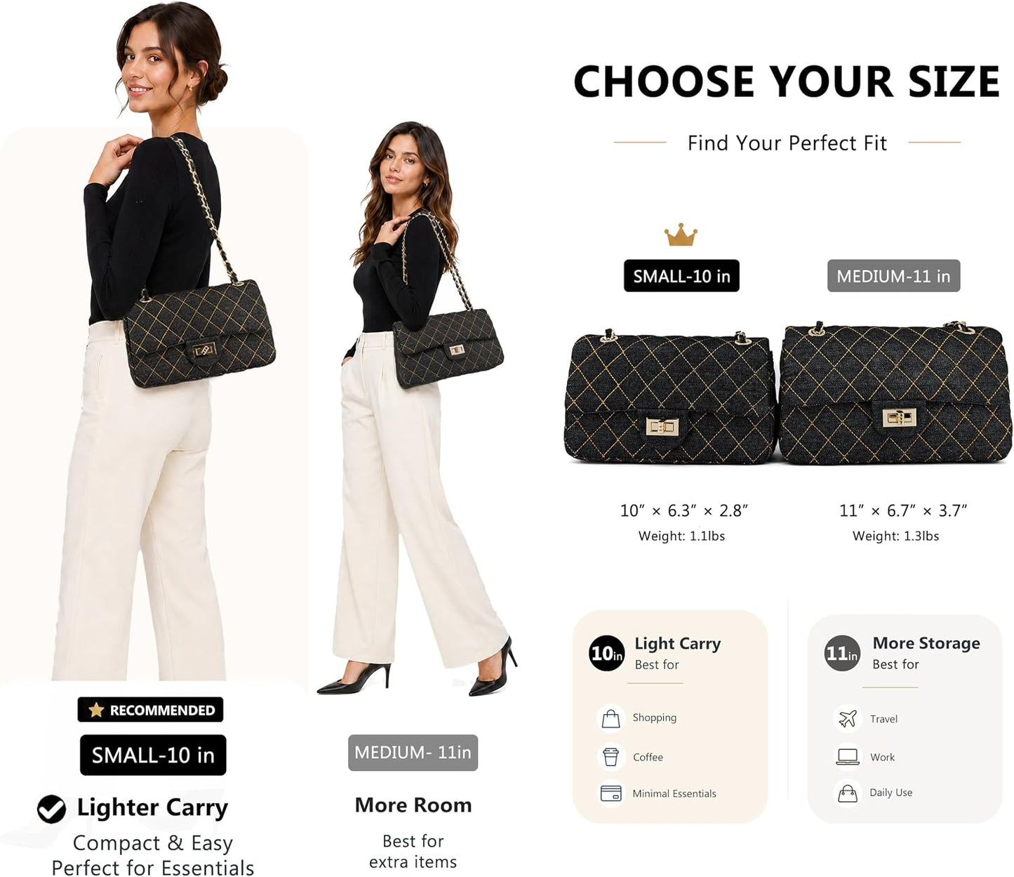 M-ioi-M Bolsos cruzados acolchados de mezclilla para mujer, bolsos...