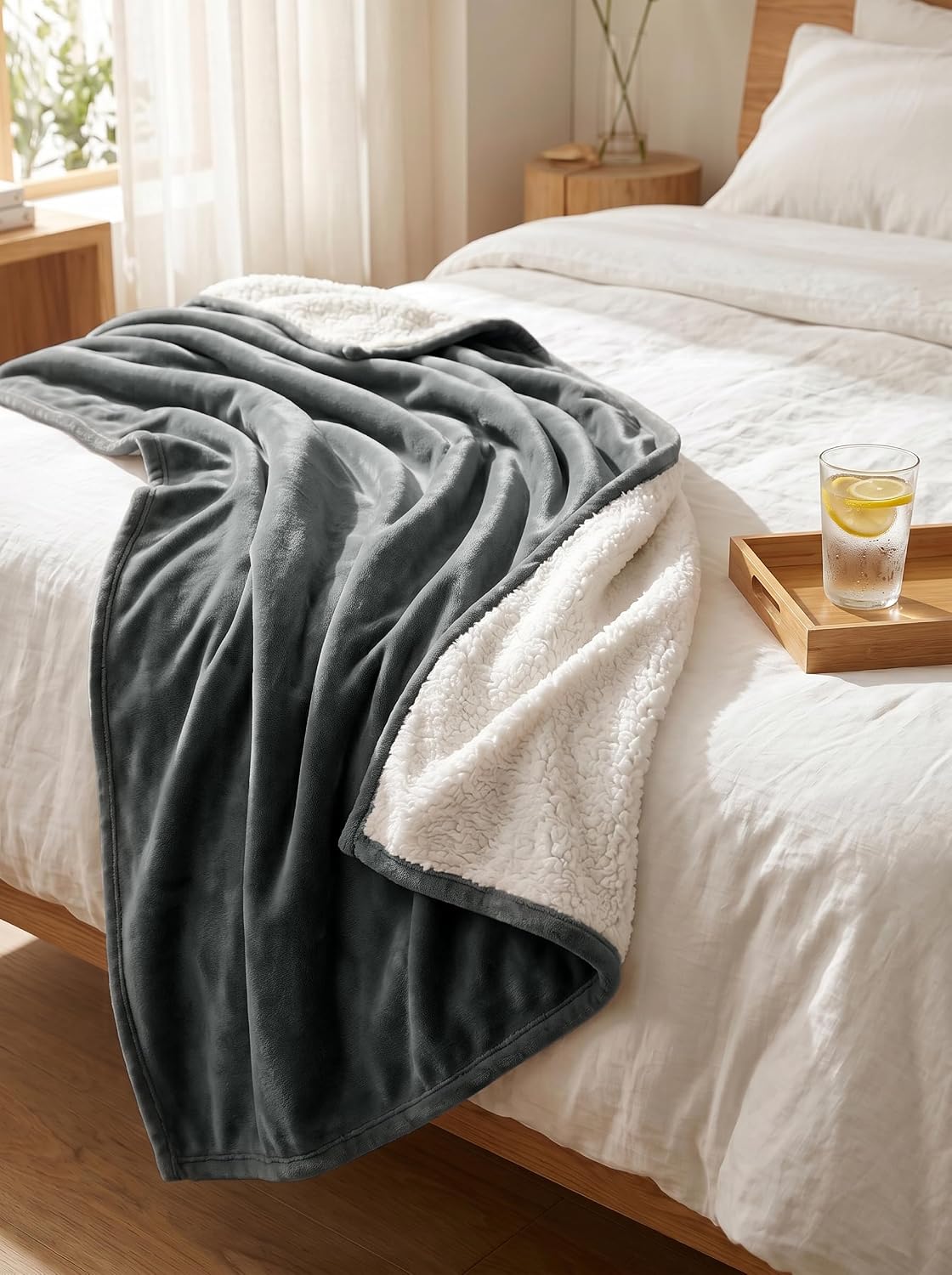 Utopia Bedding Manta Sherpa Tamaño Queen (Gris, 90x90 Pulgadas) - M...