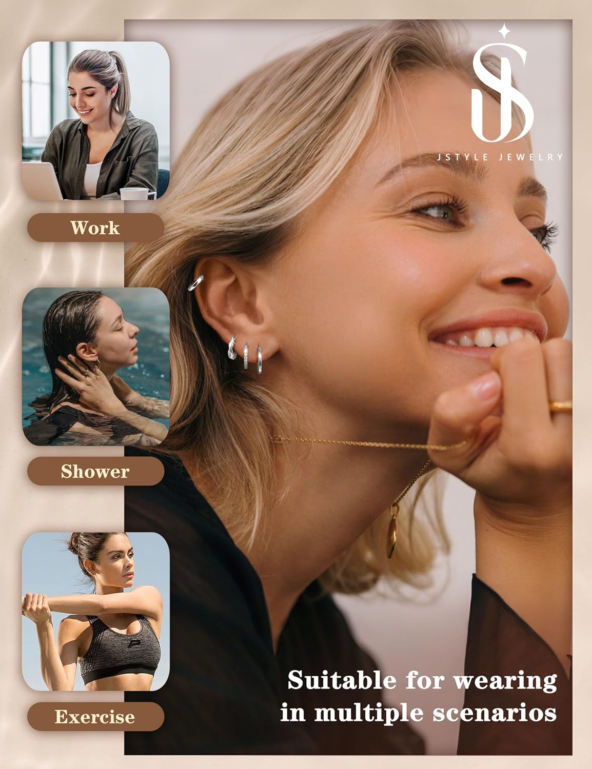 Jstyle Aretes de aro pequeños de oro para mujer, chapados en oro de...