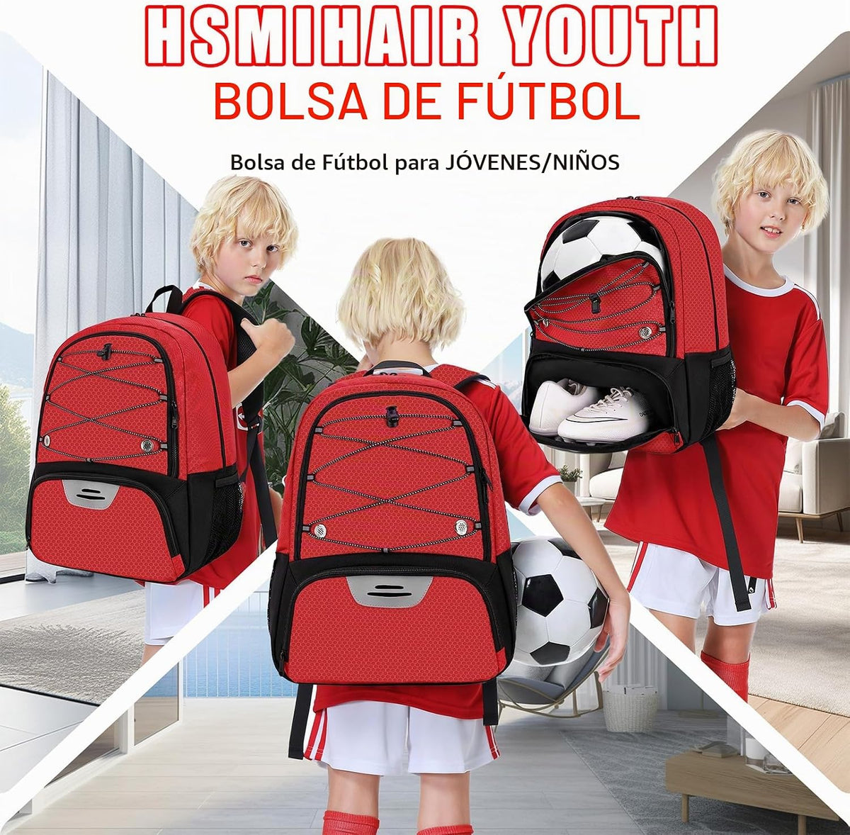 Hsmihair - Mochila de fútbol juvenil - Mochila para fútbol y balonc...