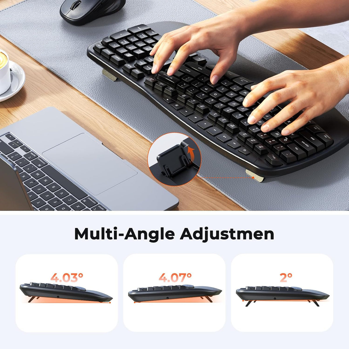 MEETION Combo ergonómico de teclado y mouse inalámbricos con teclas...