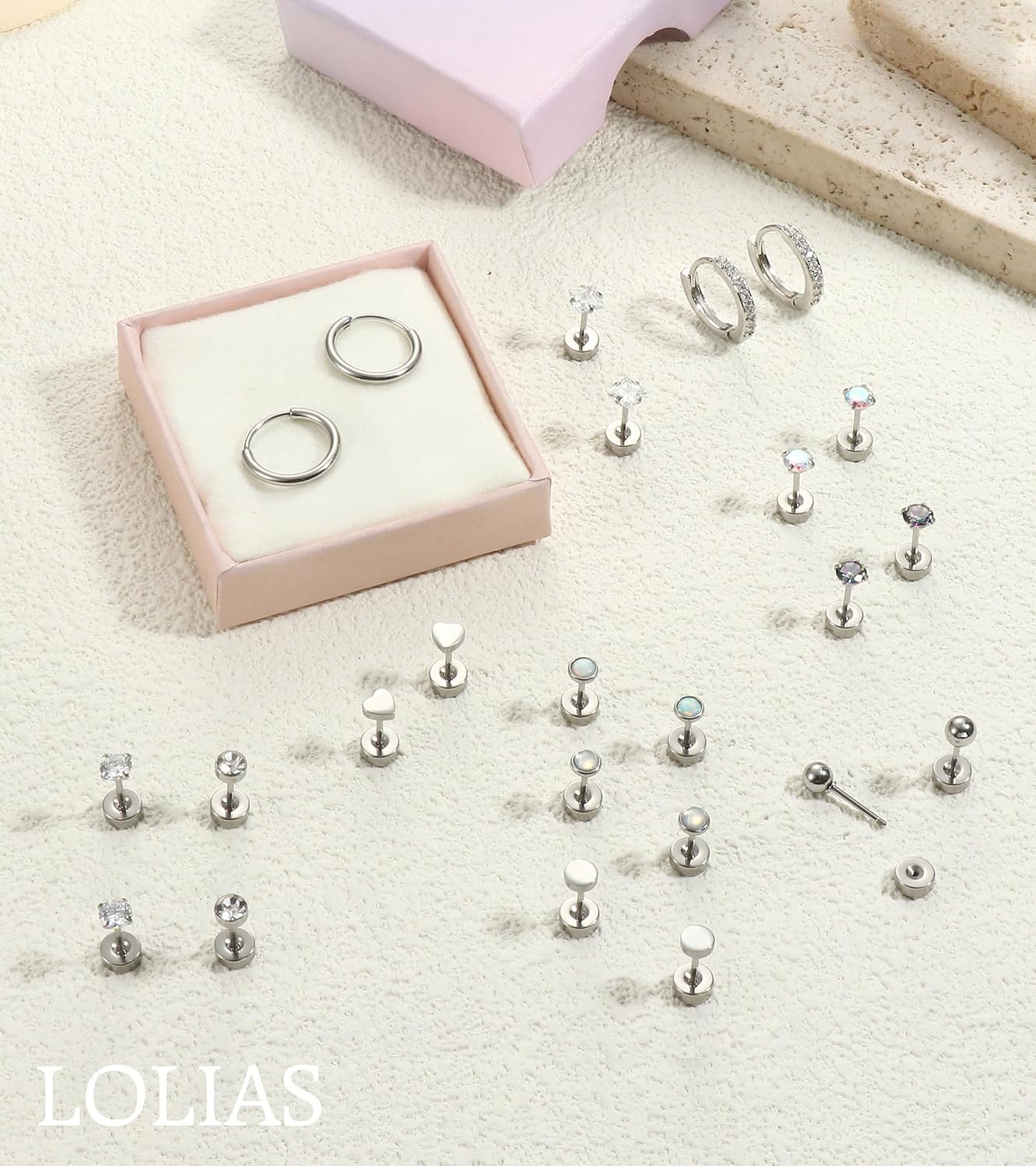 LOLIAS Aretes hipoalergénicos de espalda plana para mujer - Aretes...