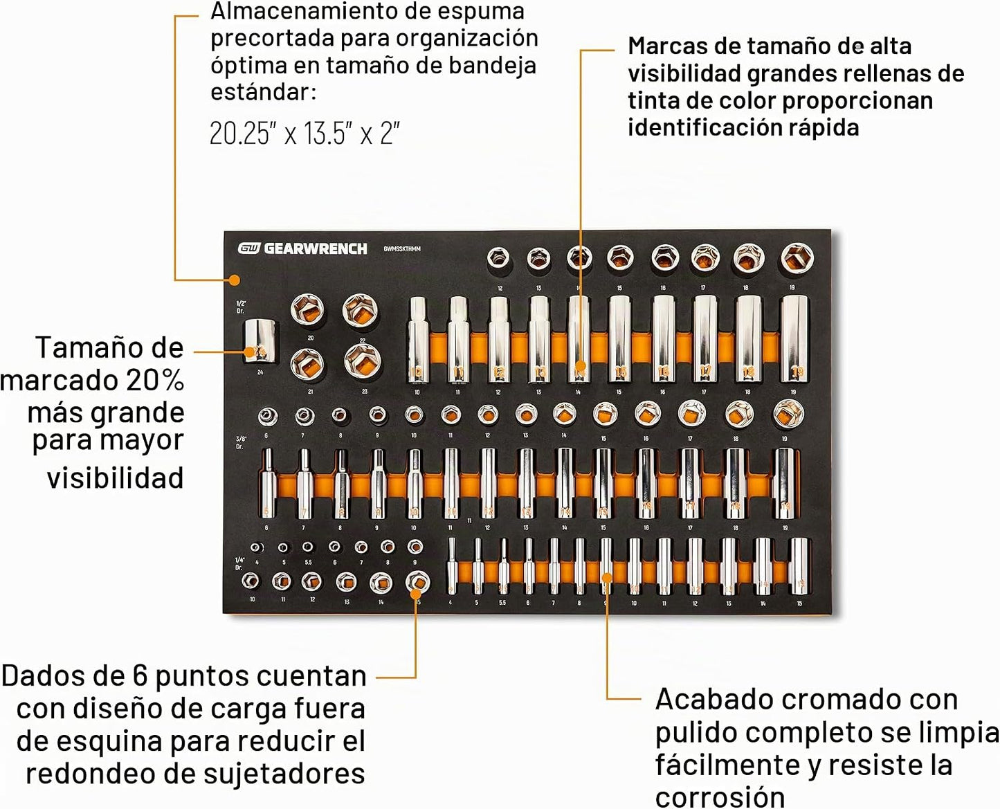 GEARWRENCH 77 piezas 1\/4", 3\/8" y 1\/2" Drive Hi-Viz...