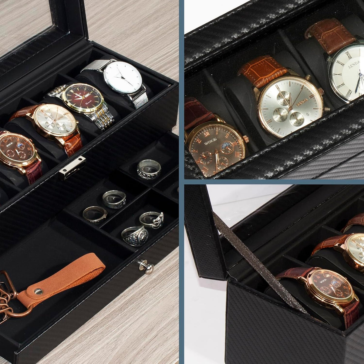 GLOBAL KA Caja de Reloj, Caja de Exhibición de Reloj de 6 Compartim...