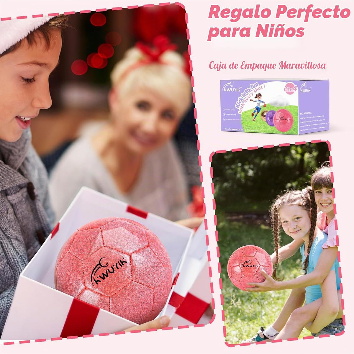 OKWUYiK Balón de fútbol de talla 3, 4, 5, con purpurina rosa, dorad...