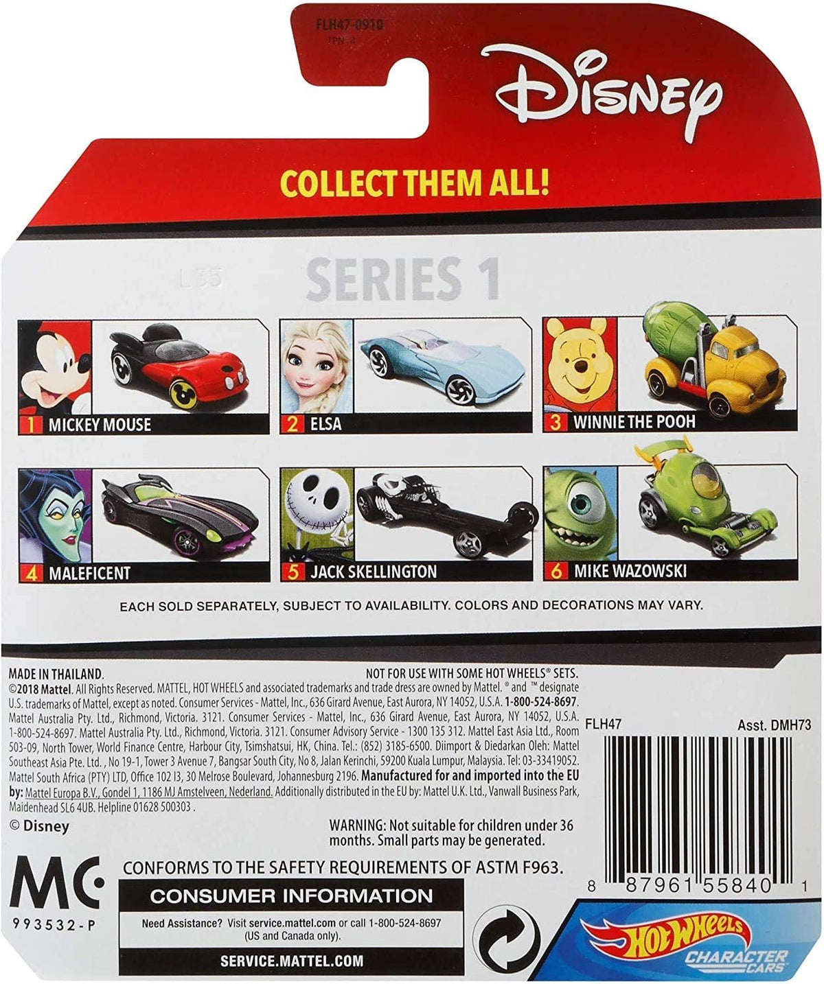 Hot Wheels Disney Mickey Mouse Vehículo de personaje a escala 1:64
