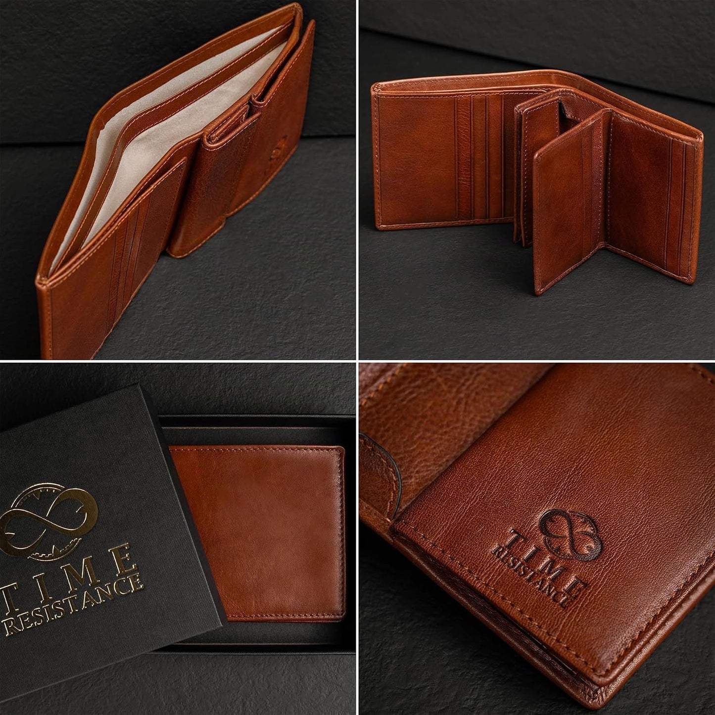 Time Resistance Cartera de cuero para hombre, diseño minimalista co...