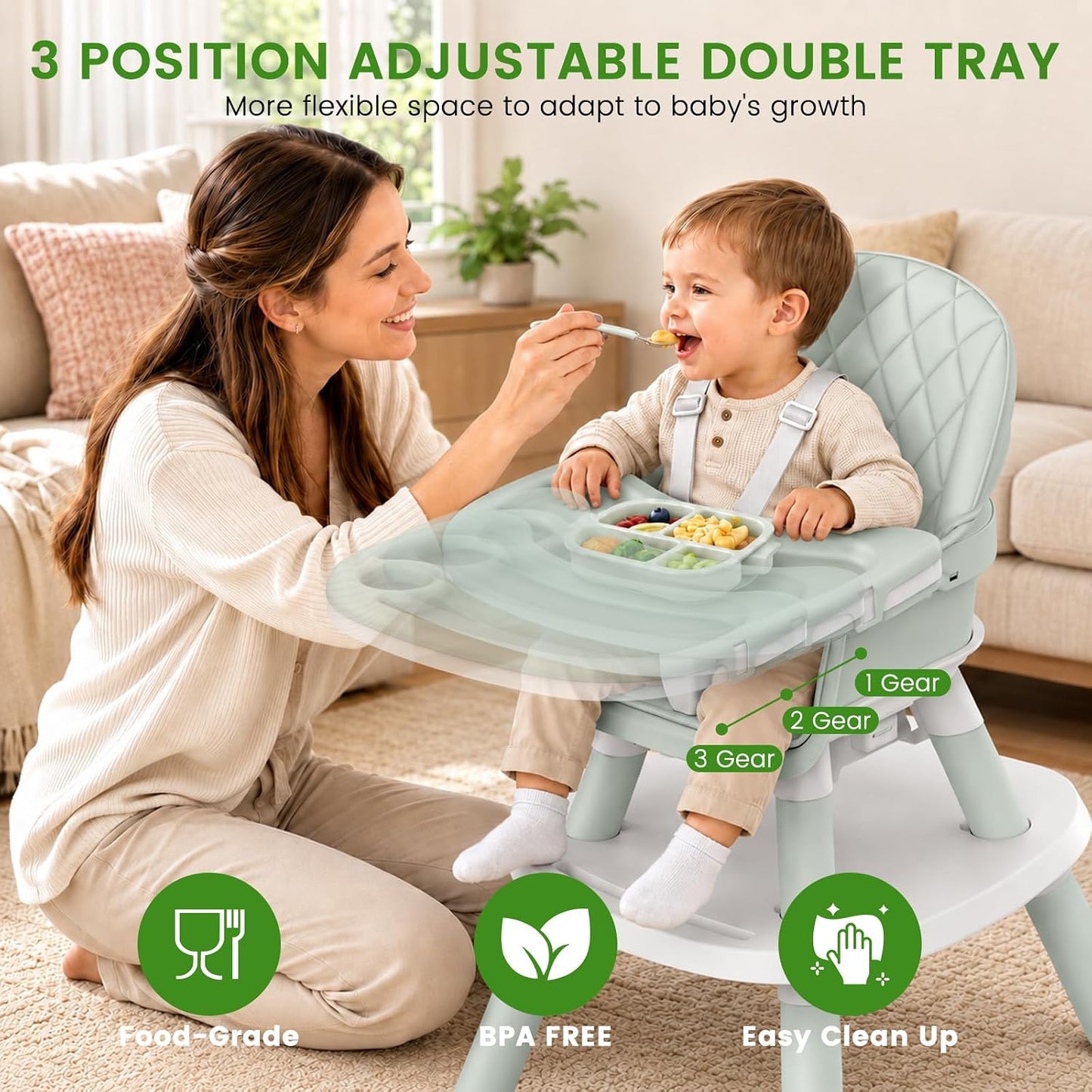 Sillas altas para bebés y niños pequeños (verde) | Asiento elevado,...