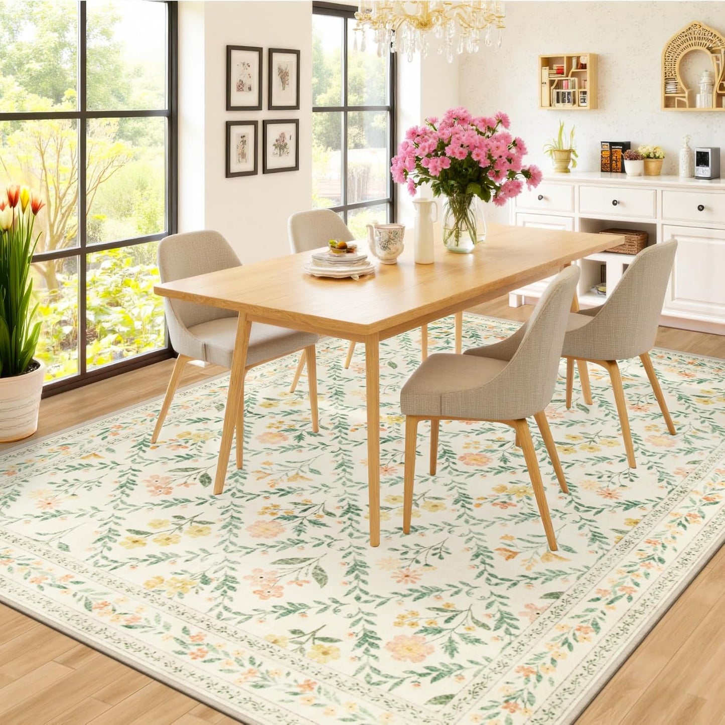 PLHXFR Alfombra de área de 6x9 sala de estar: Alfombra floral lavab...