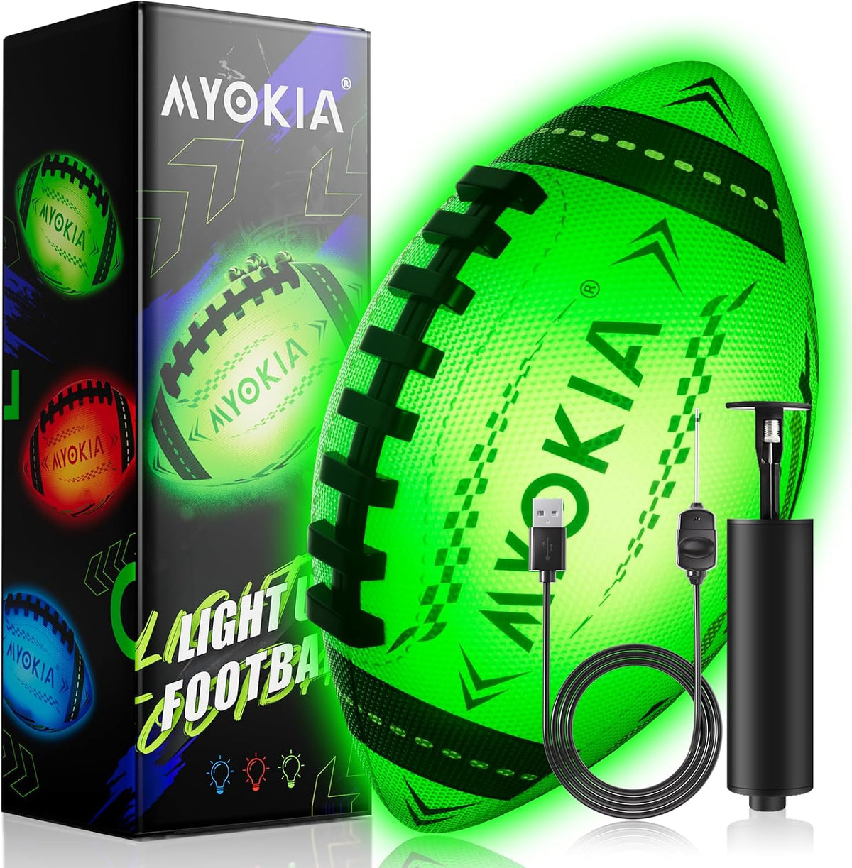 MYOKIA Regalo de cumpleaños de fútbol americano con luz recargable...
