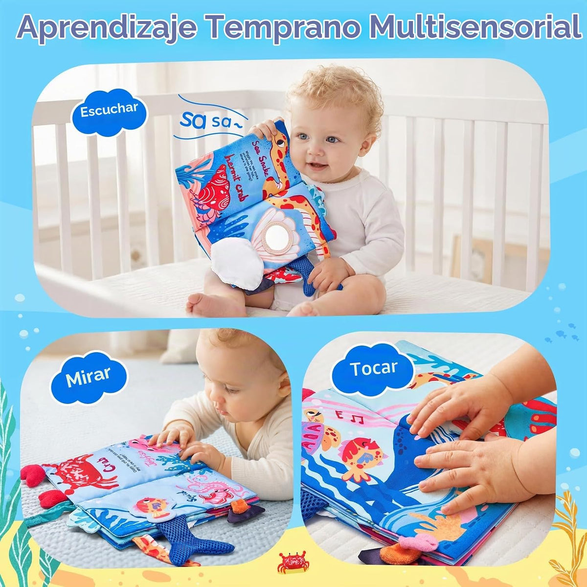 JoyCat Ocean Libros de Bebé Juegos 0-6 Meses, Libros de Tela para B...