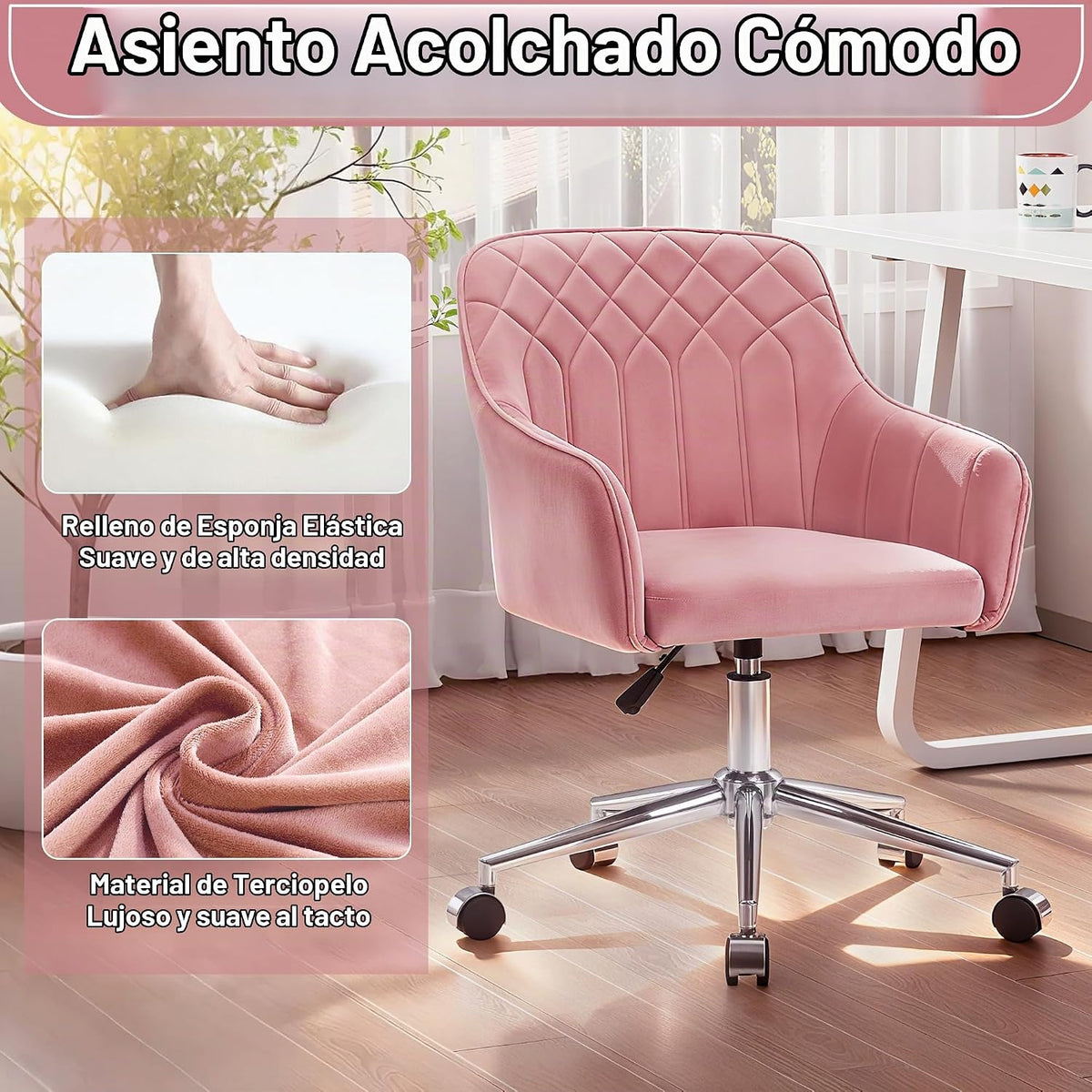 VECELO Silla de escritorio de oficina en casa de terciopelo girator...