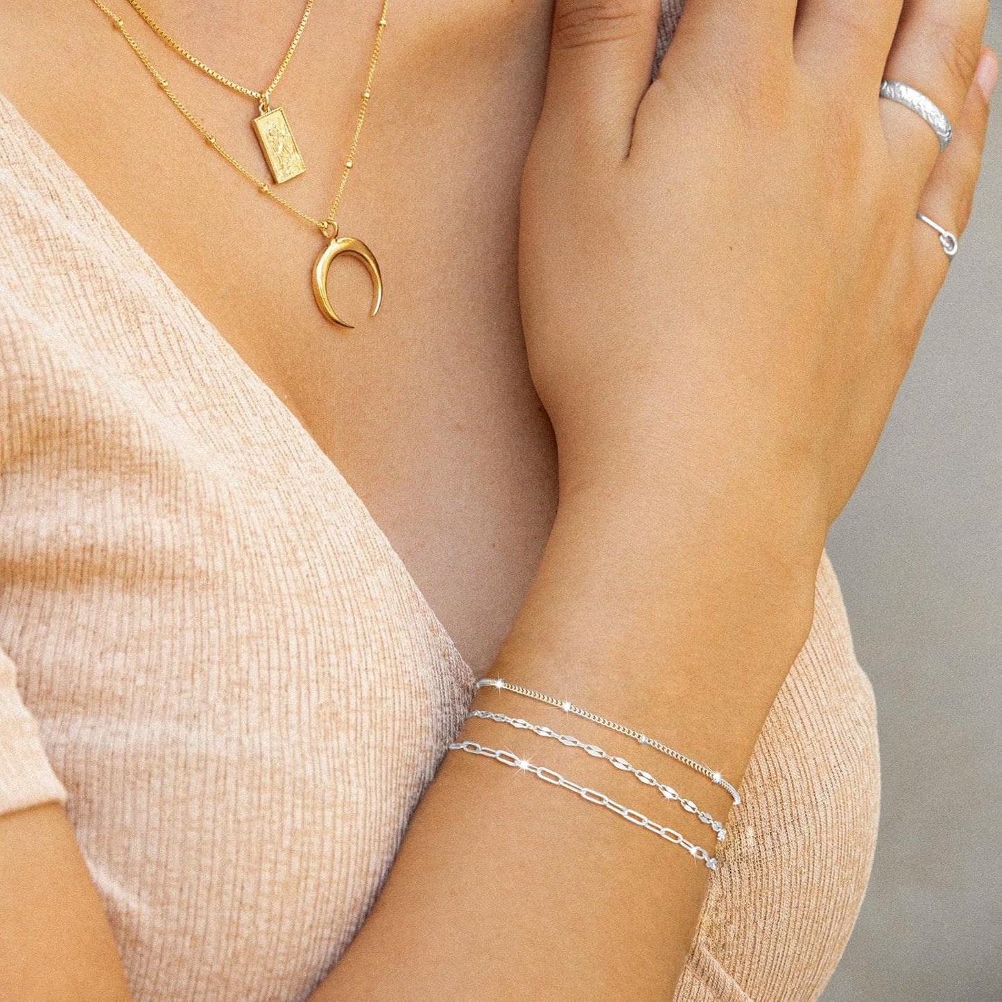 MBW Pulseras chapadas en plata para mujer, delicadas pulseras de pl...