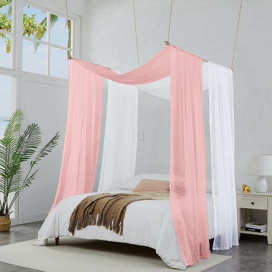 Warm Home Designs Juego de 2 cortinas de cama con dosel blanco y ro...