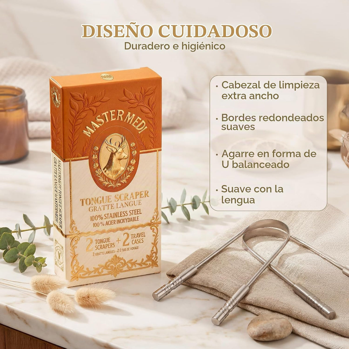 MasterMedi Rascador de lengua para adultos con estuches de viaje mu...