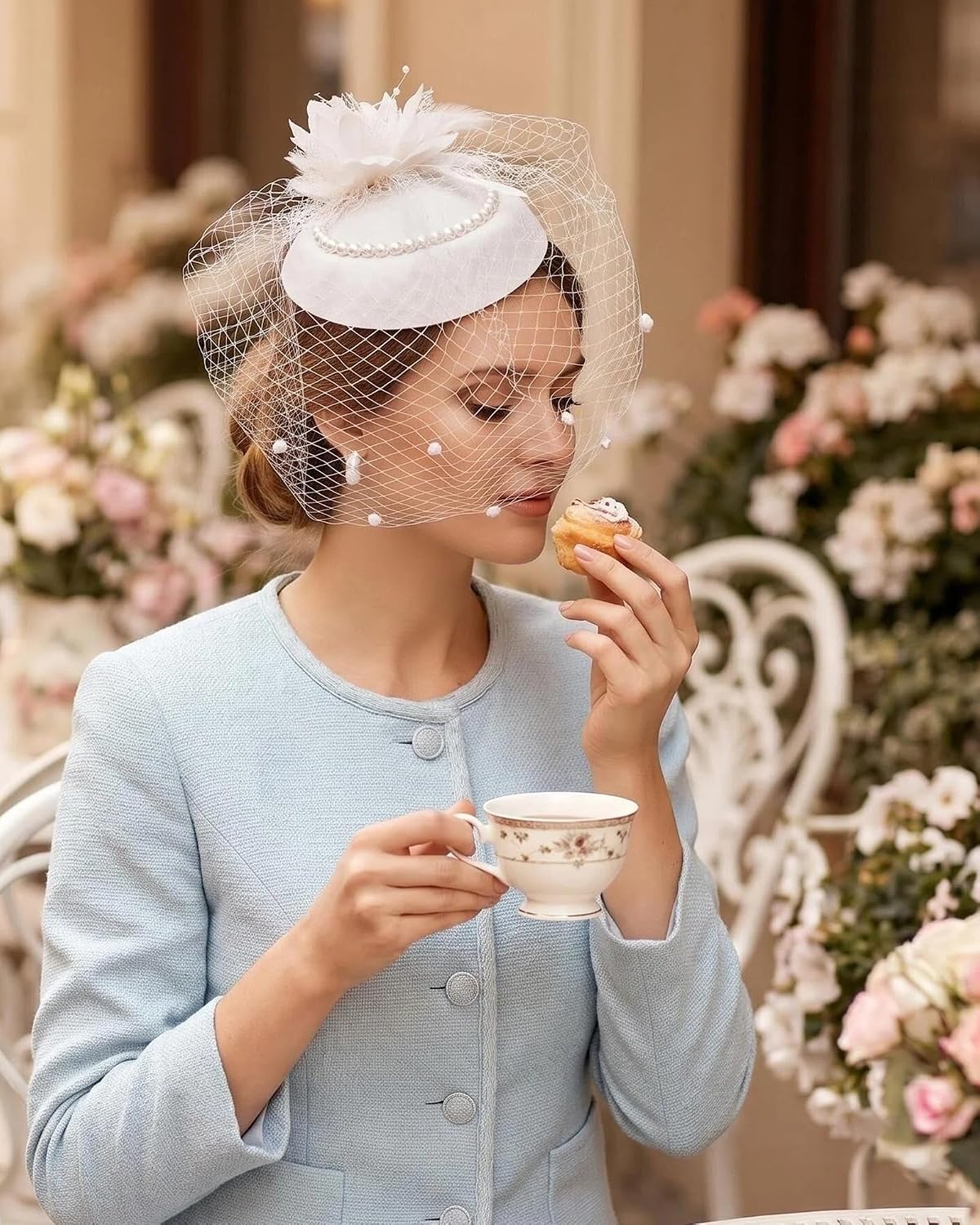 Sombrero pastillero con velo vintage para mujer, para fiesta de té,...