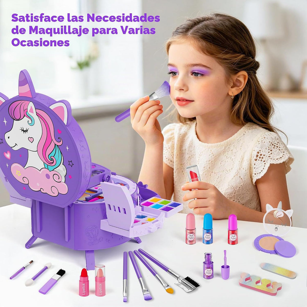 Kit de maquillaje de 59 piezas para niña, estuche de maquillaje lav...