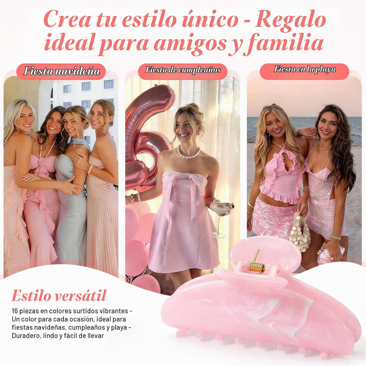 Paquete de 16 pinzas para el cabello para mujer, pinzas grandes ant...