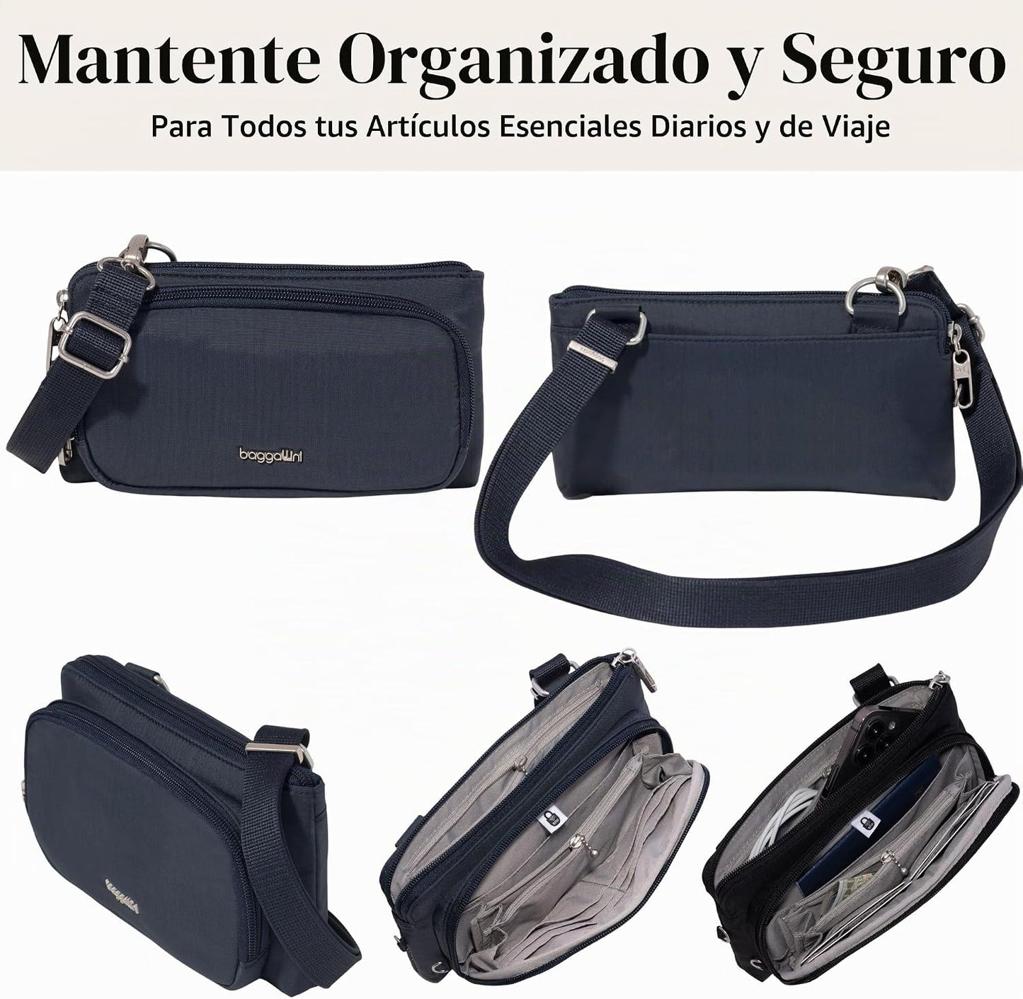 Securtex - Mini cartera cruzada antirrobo, ligera, 8.4 x 4.5 pulgad...