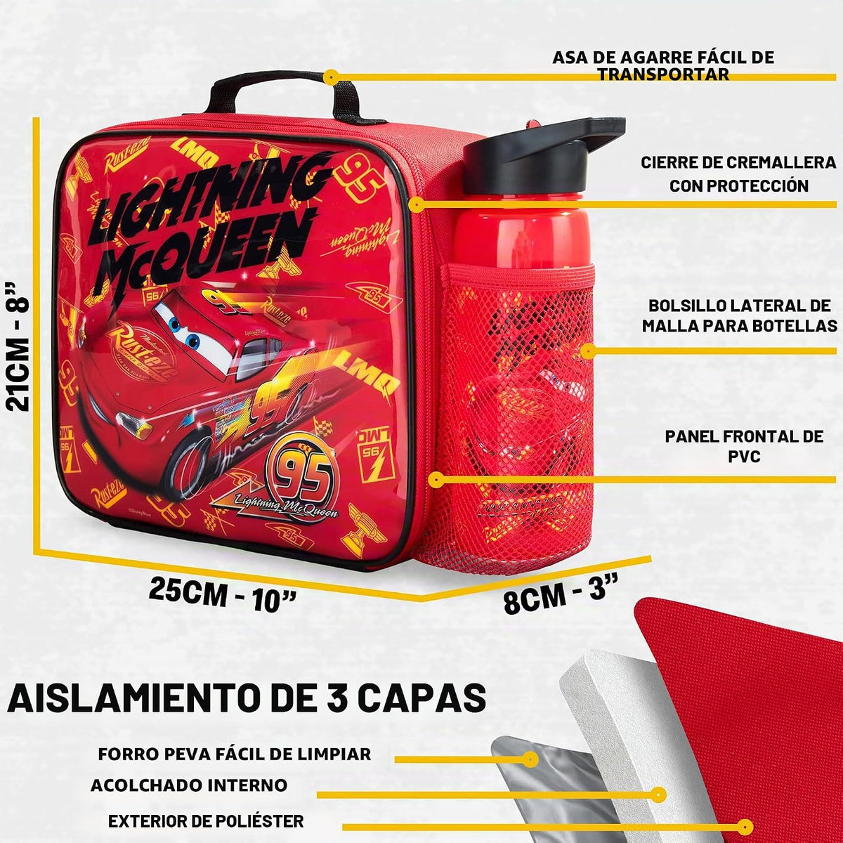 Get Trend Disney Cars Lightning McQueen Bolsa de almuerzo, caja Ben...