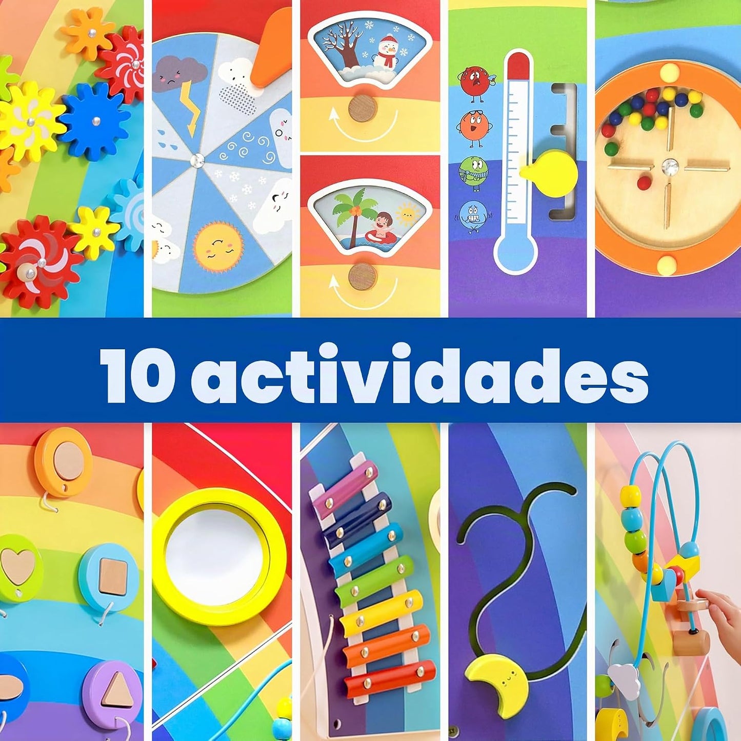 SPARK &amp; WOW Paneles de pared de actividades arcoíris, 10 activi...