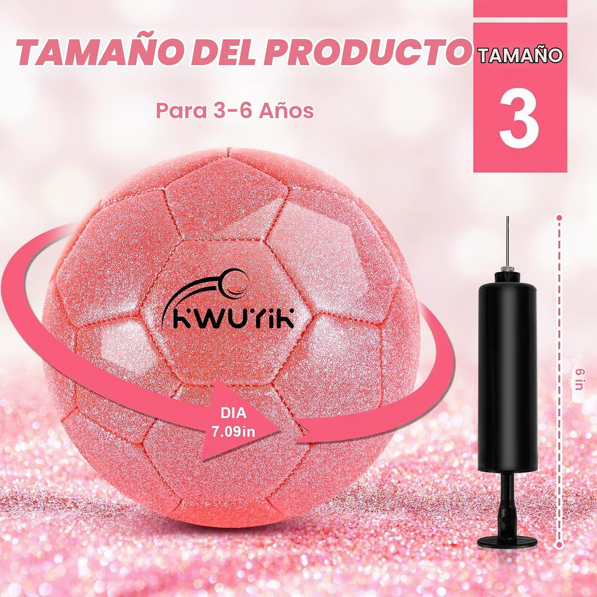 OKWUYiK Balón de fútbol de talla 3, 4, 5, con purpurina rosa, dorad...
