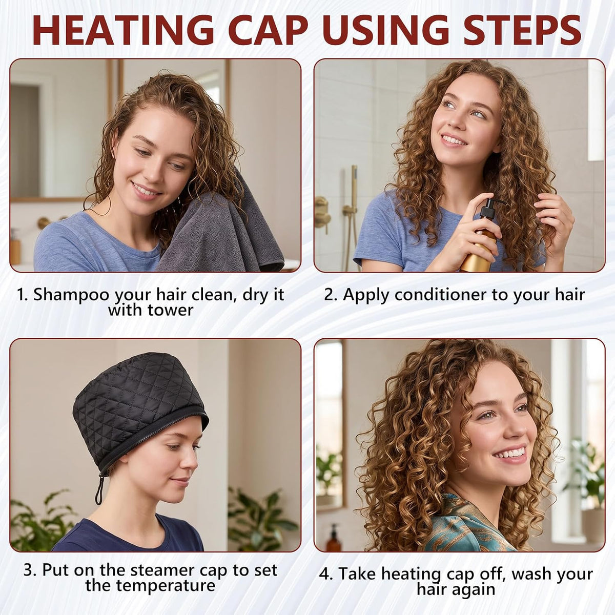 Gorro de pelo calentado, vaporizador de cabello de acondicionamient...