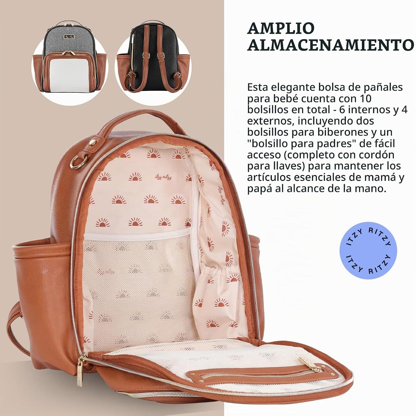 Itzy Ritzy Mini mochila para pañales - 10 bolsillos con cambiador (...