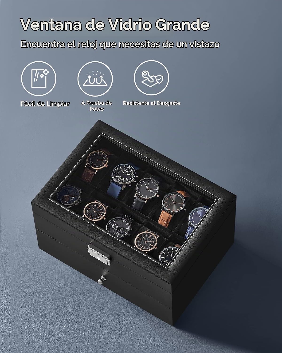 SONGMICS Caja de reloj de 20 ranuras, 2 capas, tapa de cristal, con...