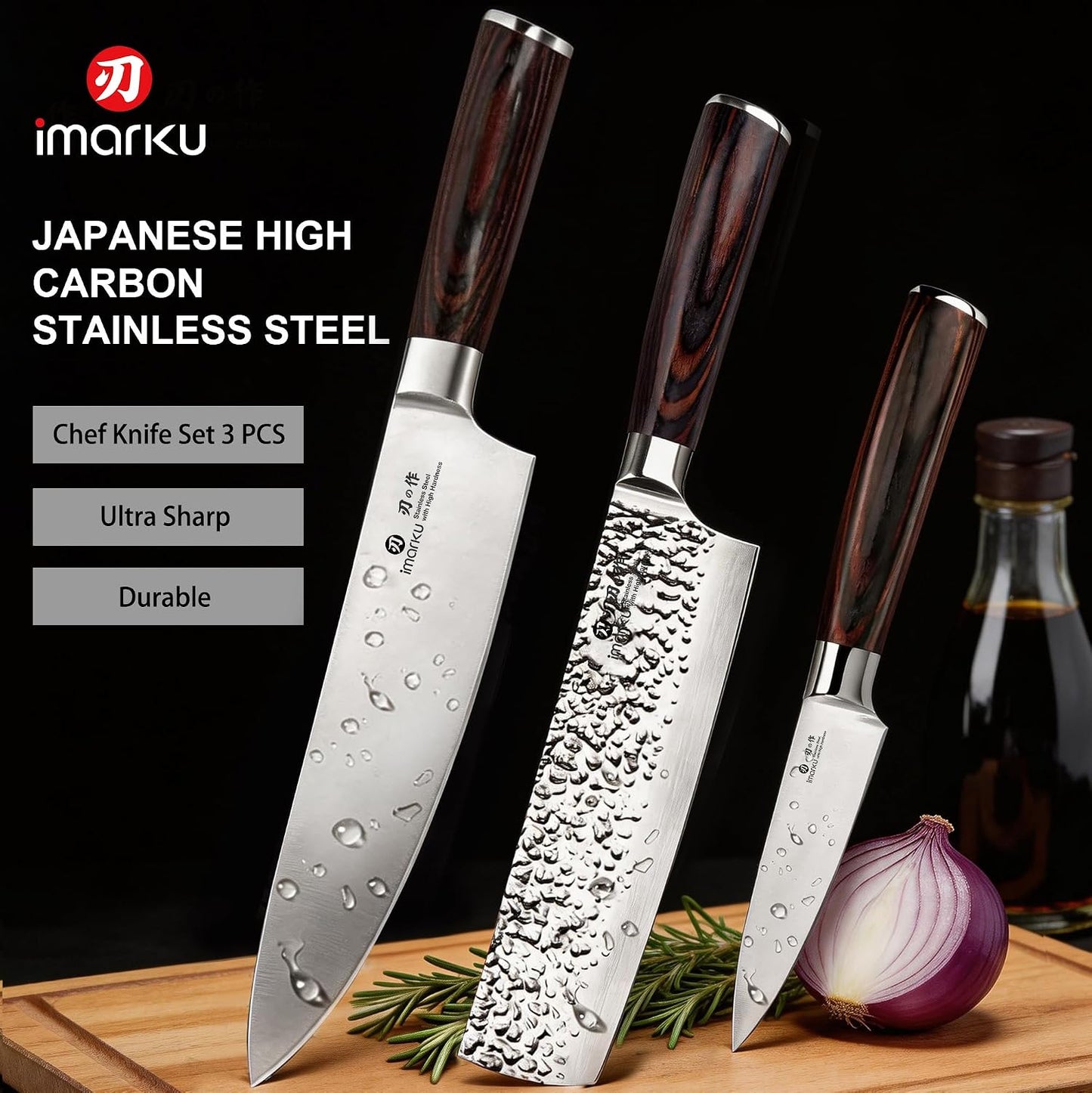 imarku - Juego de cuchillos de cocina de acero inoxidable japonés H...